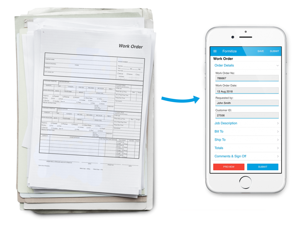 paper work order to paperless workorder app in formitize