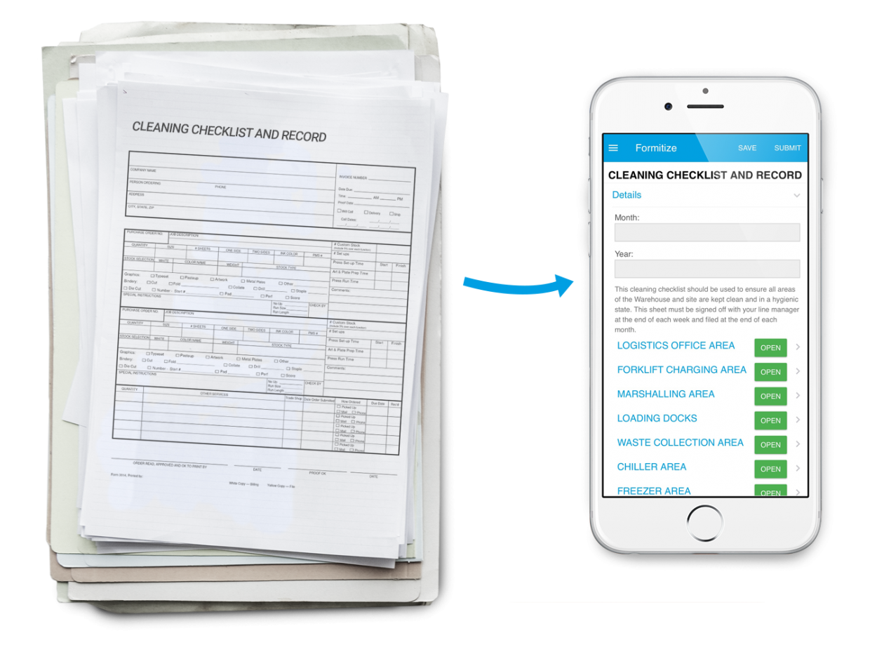 cleaning checklist to paperless solution in Formitize