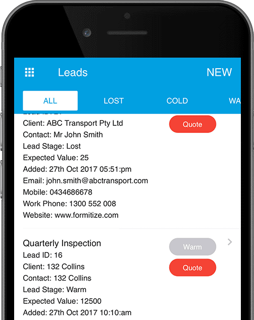 Slide right to convert and manage leads in Formitize app